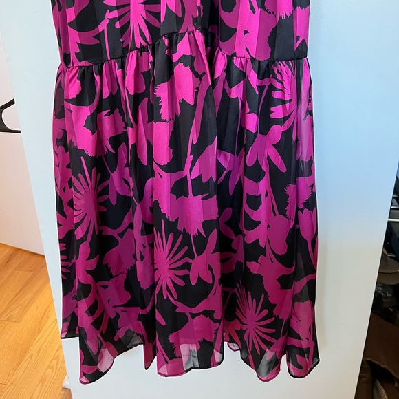 NWT: MILLY Floral Shadow Tie Halter Neck Sleeveless Dress In Magenta - Picture 7 of 11